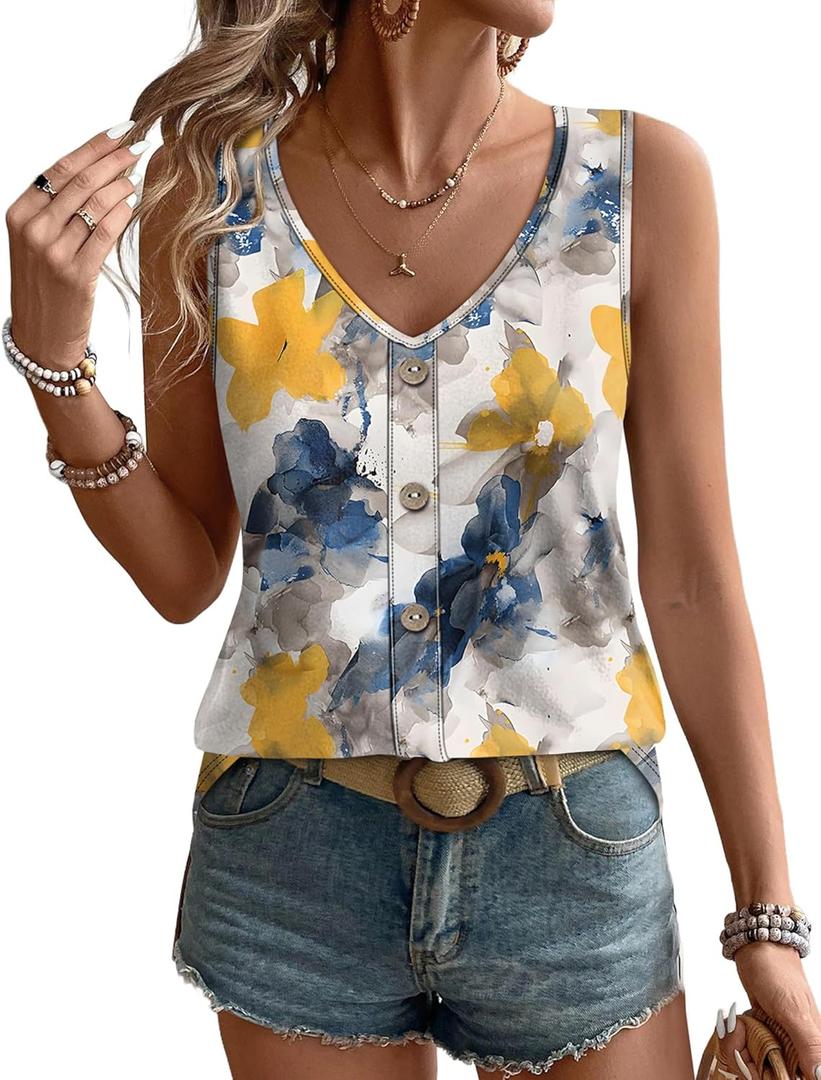 WIHOLL Womens Tank Tops Loose Casual Summer Tops Eyelet V Neck Basic Sleeveless Shirts Trendy 2026 (White), Medium