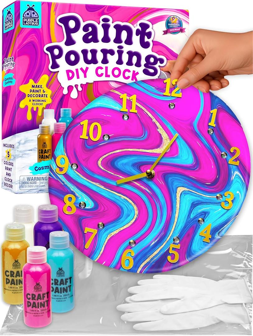 PURPLE LADYBUG Easy Cleanup Paint Pouring Art with Gloves & Table Cover - Washable & Non-Toxic Kids Painting Kit, Art and Crafts for Kids Ages 8-12, Gifts for Ages 6+ Years Old, Crafts for Girls 8-12