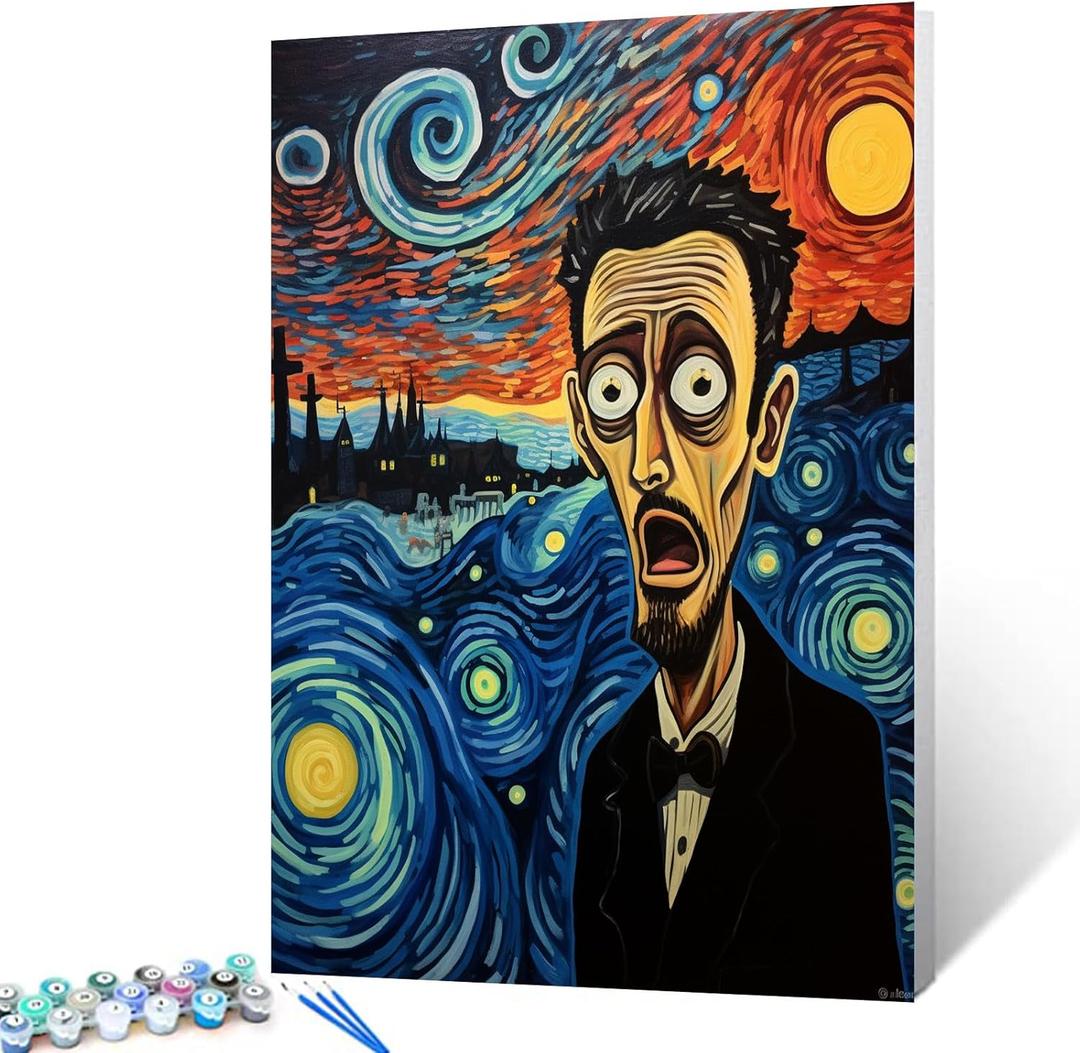 Tucocoo Graffitic Men/Boy Paint by Numbers Kits with Brushes and Acrylic Pigment Scared Person Painting for Adults, Starry Sky Arts Crafts Project Living Room Decor 16''x20''Doodle Gift (Framedless) (Artwork-28)