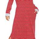 Ekouaer Womens Nightgown Long Loungewear V Neck Nightshirt Sleepwear Full Length Sleepshirt with Pockets (XL, Red White Stripes)