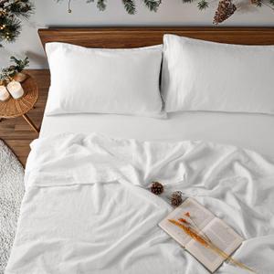 100% Pure Linen Sheet Set Breathable Natural Linen Sheets 4pcs Full Size, Bedding Set Deep Pocket Up to 16" Moisture-Wicking Softens with Every Wash, Relaxed Texture (White Full)