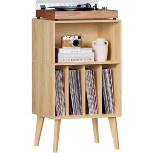 Lerliuo Record Player Stand, Burlywood Turntable Stand Holds up to 160 Albums, Mid-Century Vinyl Storage Cabinet Table with Solid Wood Legs, Record Player Holder Dispaly Shelf for Bedroom Living Room
