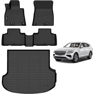 AIPOIL Floor Mats & Cargo Liner Set for 2021-2025 Genesis GV80 (Only fit 5 Seats) All Weather Protection TPE Anti-Slip Automotive Full Set Custom Car Mats Accessories - Black