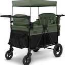 Delta Children - Jeep Wrangler Deluxe 4 Seater Stroller Wagon - Premium Quad Stroller Wagon for 4 Kids with Convertible Seats, Adjustable Push/Pull Handles, Removable Canopy & Flat Fold, Black/Green
