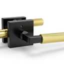 KNOBWELL 1 Pack Gold and Black Door Handle Square Doorknob with Lever Interior Door Lever for Bed and Bath (Push Button)