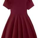 Hilinker Toddler Girls Ruffle Short Sleeve Polo Dress Cute Heart Print Uniform Dresses Burgundy 9-10Y