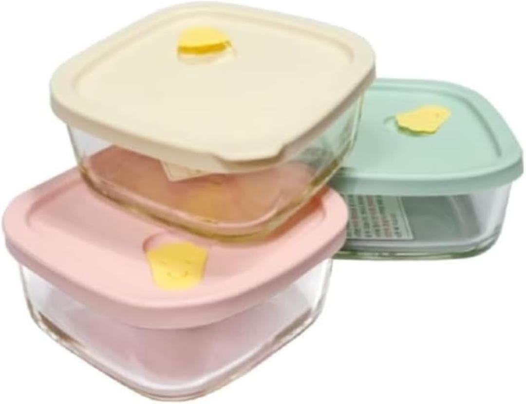 KOREAC_ Oven GLass Cooked Rice Storage Container for Freezer pastel color Set of 3
