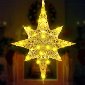 Retisee 24 Inch Lighted Christmas Glitter Bethlehem Star Large LED Outdoor Christmas Lights Outdoor Lighted Hanging Star for Yard Porch Festival Xmas Holiday Nativity Wedding Party(Gold)