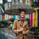 SoulRain 48" Large Umbrella Windproof Stick Umbrellas for Rain, Automatic Open, Vintage Cane big Umbrella with Classic Wooden Handle,Open for 2 Persons adult,for Women & Men(Green Yellow plaid)