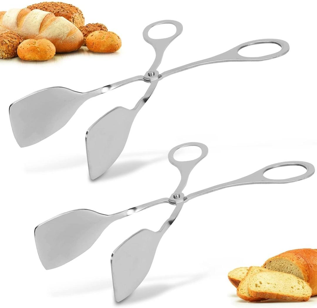 2 Pcs Tongs for Serving Food, Serving Tongs Stainless Steel Buffet Tongs Mini Tongs Bread Clip Food Tongs Scissors Shape Salad Steak Clip for Baking Barbecue Fried