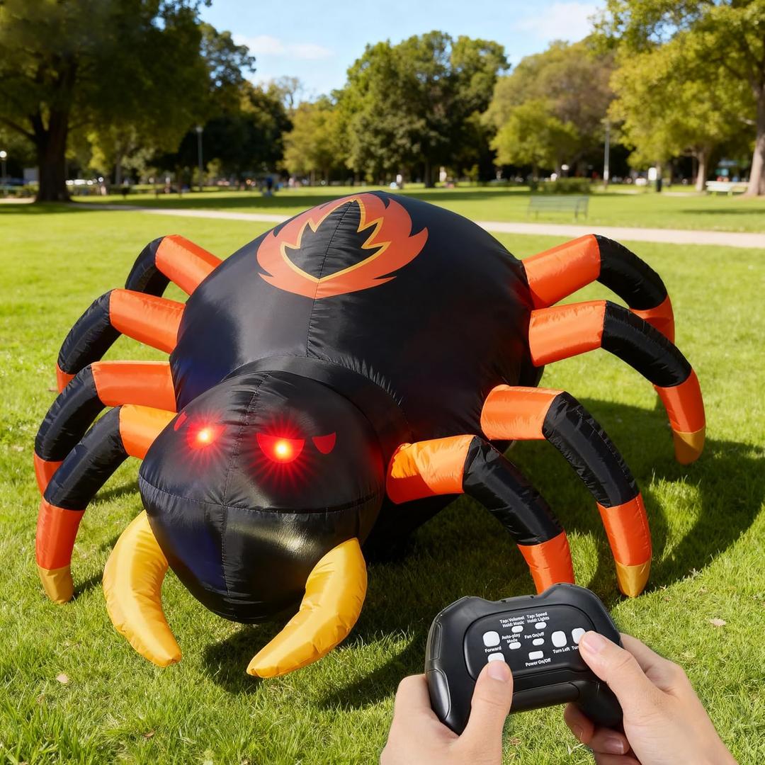 JOYIN 4 FT Halloween Inflatable Spider, Remote Control Blow Up Spider with 360°Rotation, Forward & Backward, Halloween Inflatable Outdoor Decoration with LEDs for Indoor Yard Lawn Decor