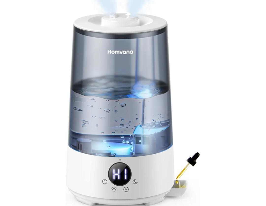 Homvana Humidifiers for Bedroom Home, 3.6 L Cool Mist Top-Fill 34H Super Long Time, Quiet 23dB, Baby Humidifier, Oil Diffuser for Large Room, House, Plant, Nursery, Office, BPA FREE, Ultrasonic (Grey)