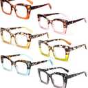 REAVEE Oversized Square Reading Glasses for Women, Blue Light Blocking Large Frame Computer Readers Spring Hinge