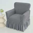 Stretch Seersucker Armchair Slipcovers with Skirt, 1-Piece Chair Cover with Arms, Soft Stretch Accent Chair Slipcovers, Non-Slip Washable Furniture Protector for Living Room Decor (Gray)