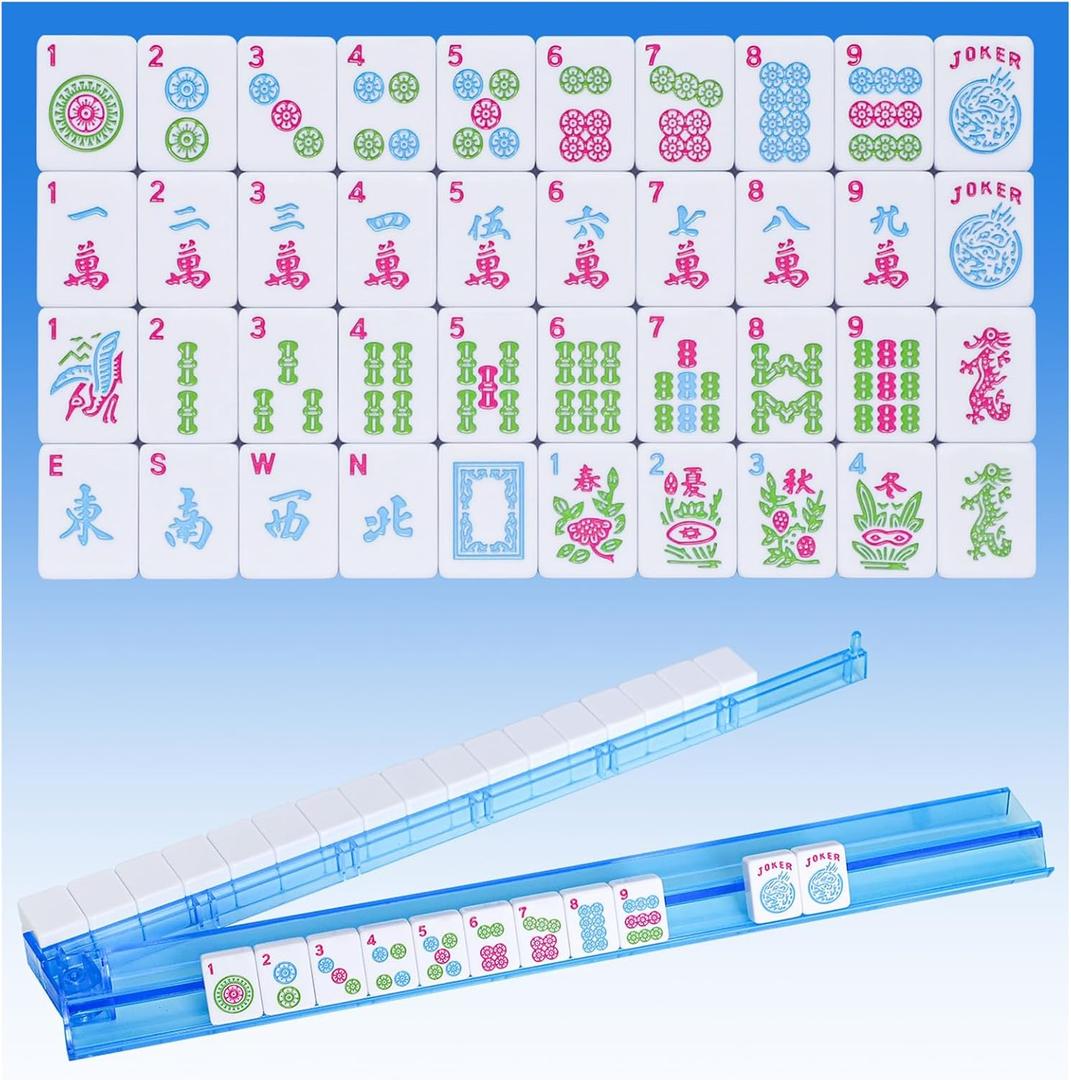 American Mahjong Tile Set(Tiles Only, Racks Not Included), 166 Pieces of 1.2" Engraved Mahjong Tiles (White)
