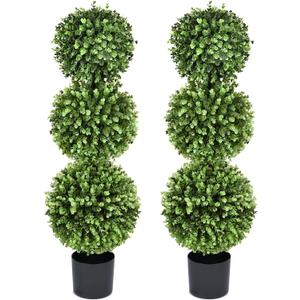 2 Pack Artificial Topiary Trees, 3ft Faux Boxwood Balls Topiary Tree in Pot for Front Door Porch Home Office Decor