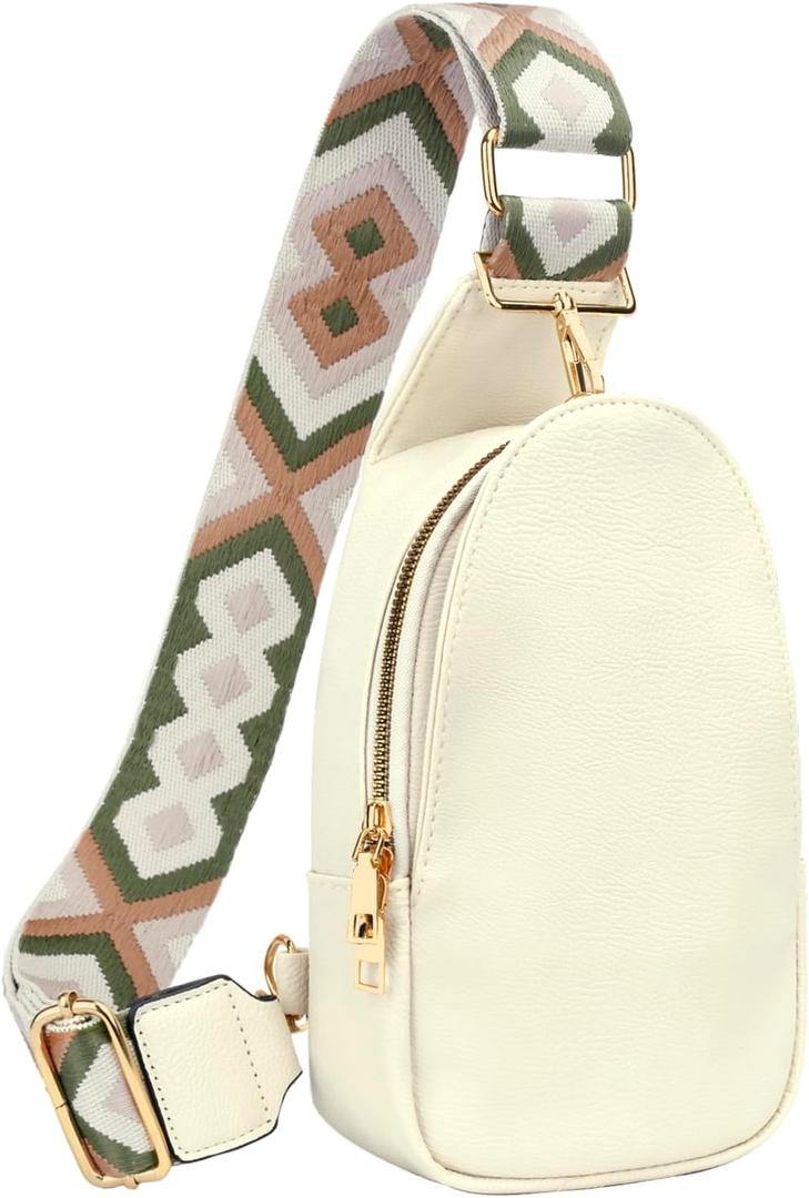 KKXIU Fashion Small Sling Bag for Women Leather Fanny Packs Chest Crossbody Cell Phone Bag Shoulder Travel Purse Gifts for Teenager (B-White)