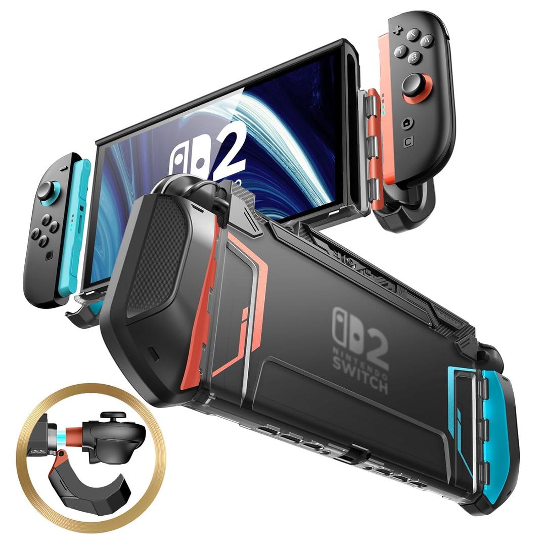 Mumba Dockable Case for Nintendo Switch 2 [2025 Blade Series] TPU Switch 2 Grip Protective Cover, Ergonomic Accessories for Console with Quick-Release Design for Switch 2 Joy Con Controllers Blue/Red