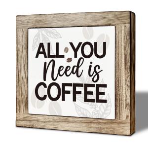 Coffee Bar Decor, All You Need is Coffee Decoration Sign, Square Wood Block Sign Table Decoration, Freestanding Home Decor, Rustic Wood Signs for Kitchen Cafe Bar 5.95.9 inch