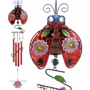 CoTa Global Ladybug Wind Chime - Handmade Glass and Metal Chime - Bug Wild Life Hanging Decor - Colorful Home Decor Gift, Indoor and Outdoor Hanging Decoration For Porch, Patio, and Garden - 33.5 Inch