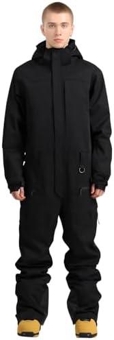 GSOU SNOW Men Ski Suit One Piece Snowsuit Snowboard Jumpsuit Jacket Pant Set Insulated Windproof Outwear Winter, L, Black