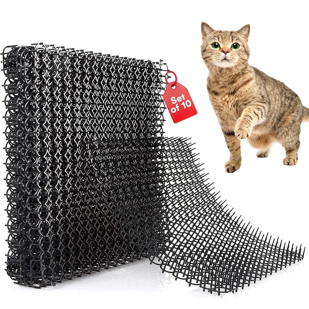 Homarden Set of 10 Cat Deterrent Pad - Cat Scratch Furniture Protector with 1 Inch Spikes - Keep Cats Out of Yard Permanently - 16 x 13 in Flexible Plastic Spike Mats for Indoor Outdoor Use - Black