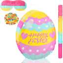 Easter Piata Decorations 13.7 Inch Easter Egg Piata with Blindfold, Bat and Filler Easter Egg Theme Piata Party Favors for Birthday Anniversary Celebration Decoration Supplies