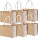6 Pcs 12.6 x 8.6 x 5.1 Inches Burlap Tote Bags with Handle, Reusable Blank Jute Gift Bags for Wedding Bridesmaid Shopping Beach DIY