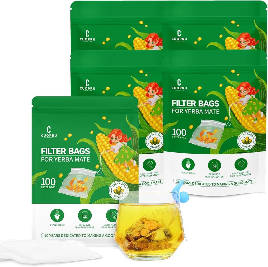 Disposable Tea Infuser I Tea Filter Bags with Drawstring for Yerba Mate Loose Leaf, Coffee, Herbal Teabags, Safe and Natural Corn Fiber, 3.94 x 3.15 inches (500pcs)