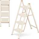 4 Step Ladder Folding Step Stool with Wide Anti-Slip Pedal, 330LBS Capacity, Lightweight Portable Stepladder for Home and Kitchen Use, Cream Chocolate