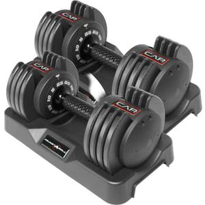 CAP ADJUSTABELL Adjustable Dumbbell Set, Premium Quick Select Adjustable Weights for Home Gym Strength Training, Round, 25 LB Pair, Honeycomb Black Grip Handle