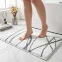 Tititex Luxury White Grey Curve Line Bathroom Rug, 16x24 inch Classic Extra Soft and Absorbent Microfiber Bath Rugs, Non-Slip Plush Shaggy Bath Carpet, Bath Mat for Bathroom, Tub and Shower