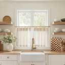 jinchan Linen Pinch Pleated Kitchen Curtains 20 Inch Natural Linen Tier Curtains Back Tab Farmhouse Cafe Style Light Filtering for Bathroom Laundry Room Small Window 2 Panels Beige