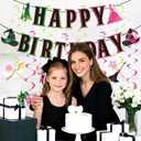 Pink & Green Birthday Party Decorations, Witch Happy Birthday Banner, Halloween Party Supplies, Movie Theme Photo Background Props for Halloween