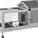 Wooden Rabbit Hutch Indoor and Outdoor, Rabbit Cage with Removable Wire Netting and Leak Proof Tray, Mobile Bunny Cage with Wheels (Grey) 
Dog Breed Size	Small