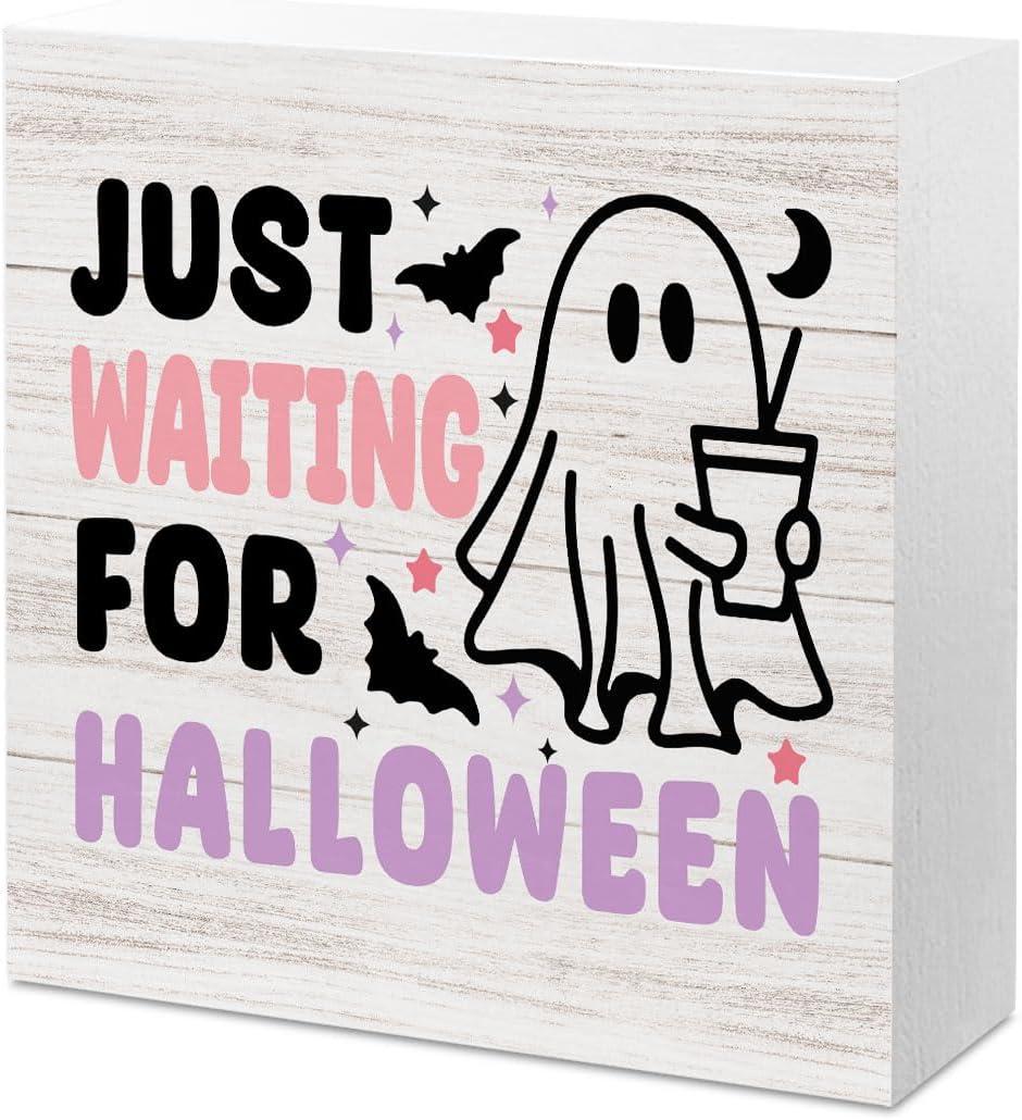 Funny Halloween Coffee Sign Halloween Ghost Coffee Decor Home Office Desk Kitchen Bar Station Table Decor Ghost Decorations Wooden Sign for Office 5 x 5 inch