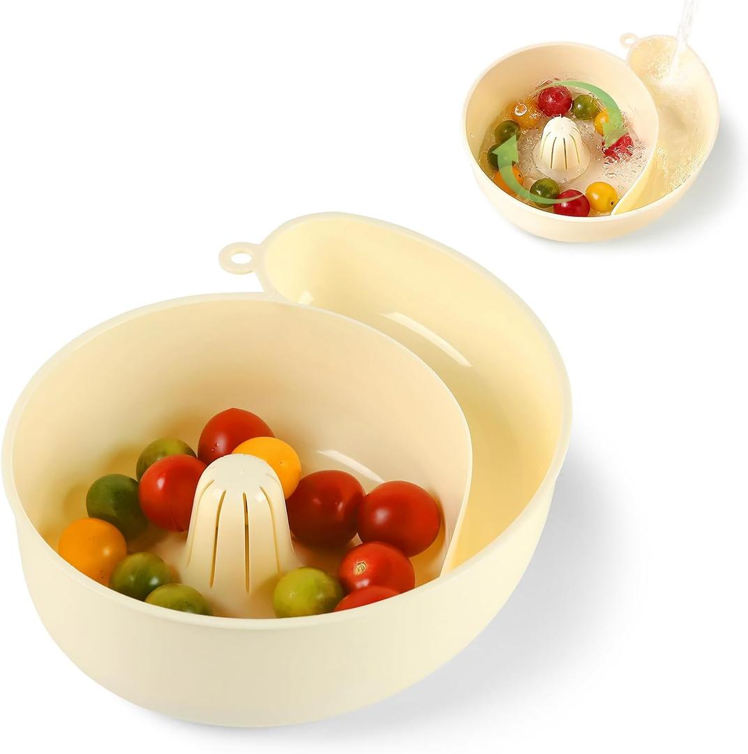 Snail-Shaped Automatic Spinner Fruit & Vegetable Washer Drainer, Fruit Washing Bowl with Strainer for Strawerries, Blueberries, Kitchen Utensils Gadgets Essentials for Produce Lovers