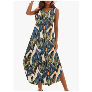 Zilcremo Women's Summer Casual Loose Sundress Long Dress Sleeveless V Neck Split Tshirt Maxi Dresses, Size:S