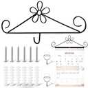 Otoolling Calendar Hanger for Wall 13.8 Inch Metal Wire Scroll Black Calendar Frame with Six Expansion Screws and Transparent Adhesive Hooks Frame for Classroom Home Office Wall (Flower)