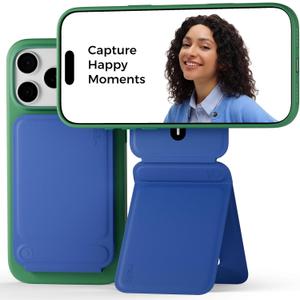 MOFT Phone Tripod Stand Selfie Stick for iPhone, Multi-Angles iPhone Stand, Lightweight & Portable Phone Holder, Strong Magnets, MOVAS Vegan Leather, Travel Essentials, Sapphire (Without Card Slot)