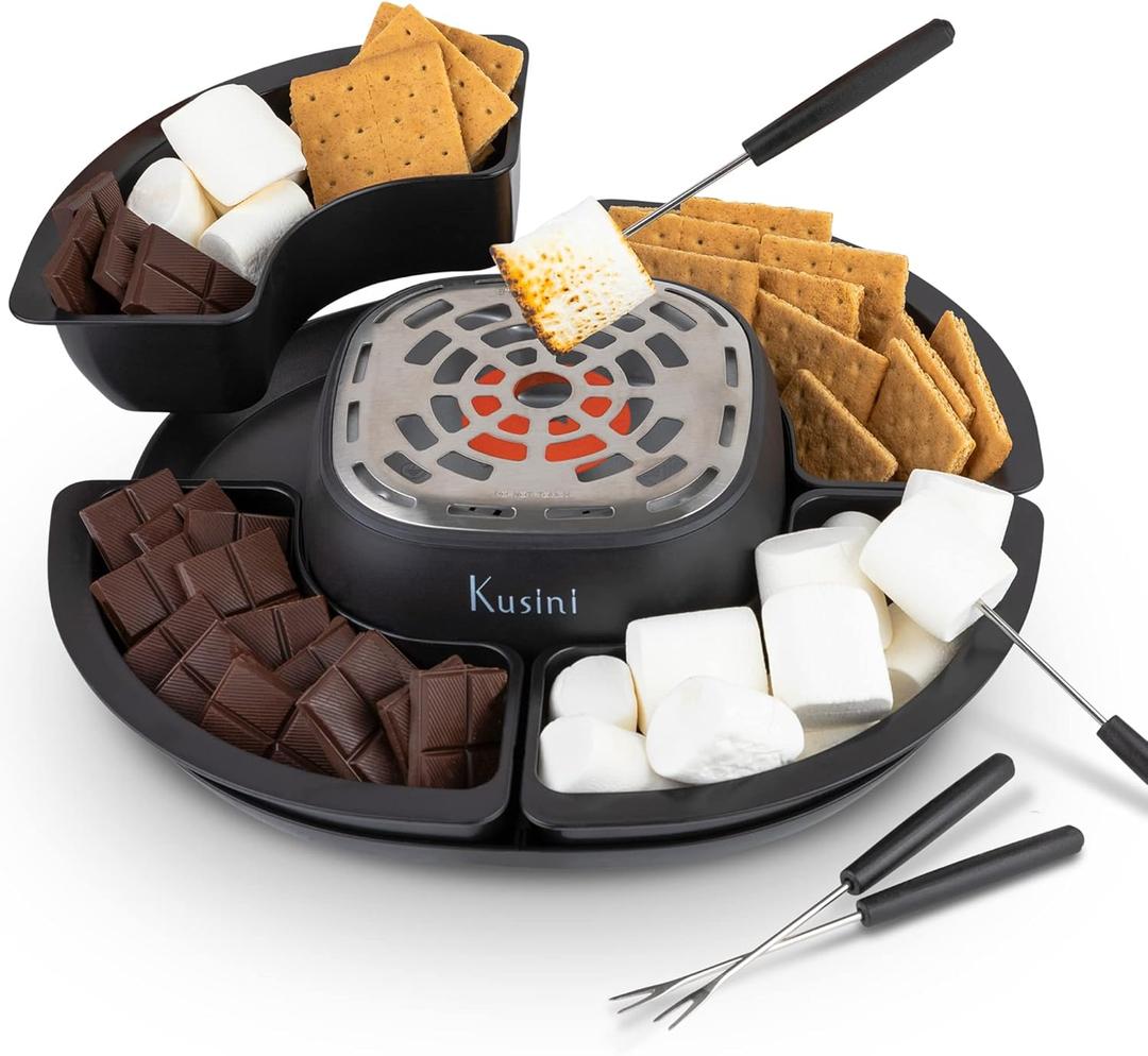 Kusini Smores Maker Tabletop Indoor - Flameless Electric Marshmallow Roaster  4 Detachable Trays & 4 Roasting Forks  Gift Set & Date Night Idea. Movie Night Supplies & Housewarming Gift