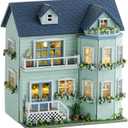 DIY Miniature House Kit, CUTEROOM Wooden Dollhouse Kit Mini House Making Kit with Furnitures, DIY Dollhouse Kit Birthday Gift for Women and Girls (Warm Manor)