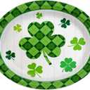 40 Pack St Patricks Day Plates 12 x 10 Inch St Patricks Paper Plates - Green & White Shamrock Large Disposable Dinner Platters for St Patricks Party Decorations