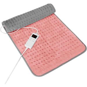 Heating Pad for Period Cramps, Heating Pad for Back/Neck/Shoulder Muscle Pain, 6 Heating & 4 Timer Setting, Auto Shut Off, Moist Heat & Machine Washable, Pink Birthday Christmas Gifts for Women Mom (12'' x 24'')