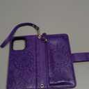 Harryshell for iPhone 15 Pro Max Detachable Magnetic Case Wallet,Compatible with Magsafe Wireless Charging, [ RFID Blocking ] Card Slots, Cash Zipper Pocket Wrist Strap (Floral Purple)