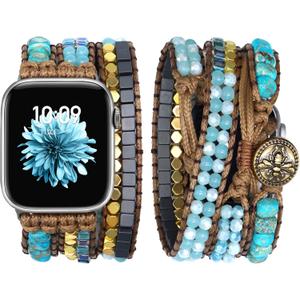 JR.DM Boho Beaded Band Women Compatible with Apple Watch 42mm(S3/2/1) 44mm 45mm 46mm 49mm Turquoise Stone Bracelet Adjustable Handmade Braided Strap for iWatch Series 11/10/9/8/7/6/5/4/SE 3/2/1/Ultra