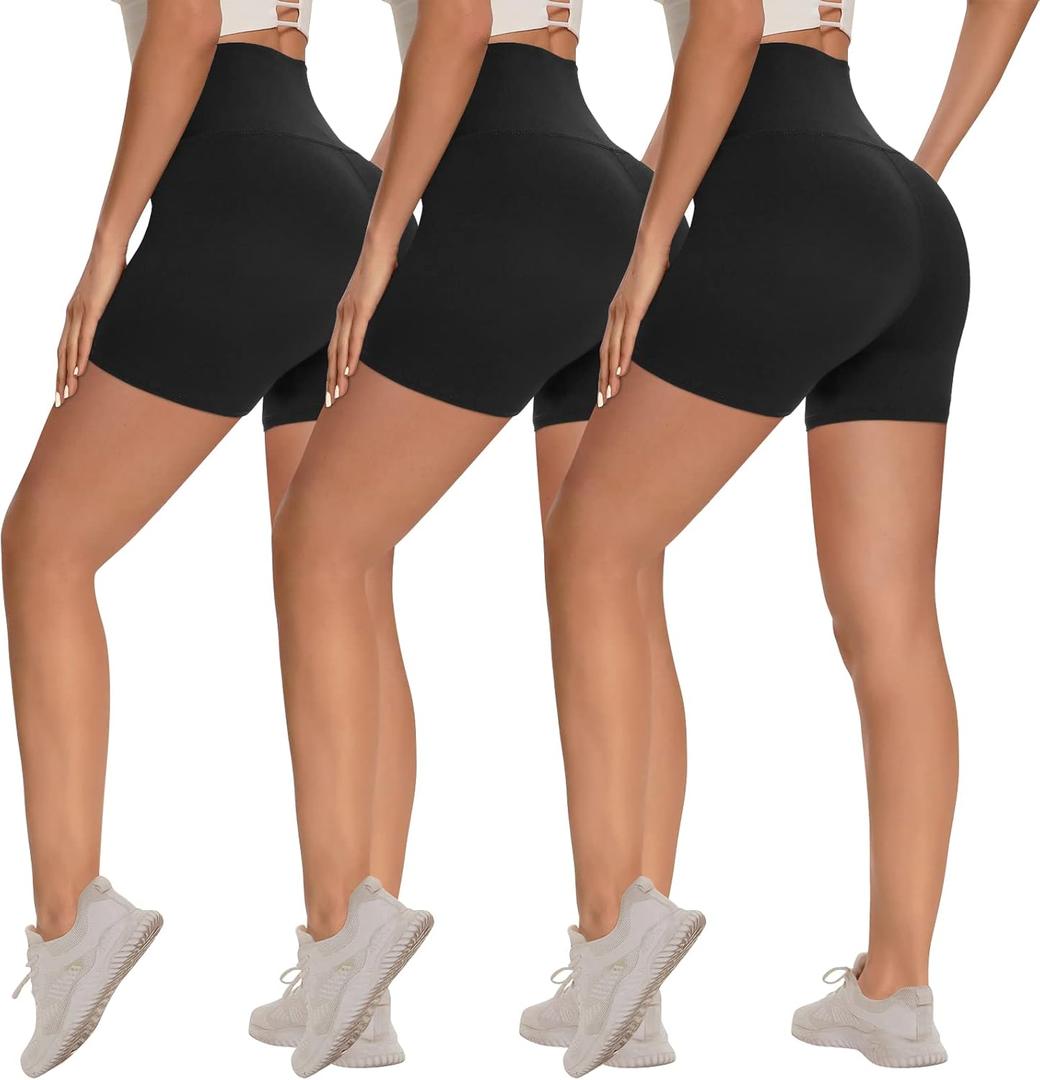 3 Pack Biker Shorts for Women  8"/5"/3" High Waisted Tummy Control Workout Yoga Running Athletic Shorts (XX-Large, Black/Black/Black)