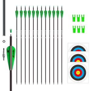 31inch Carbon Arrow Archery Targeting Practice Hunting Arrows for Compound & Recurve Bow with Removable Tips(Pack of 12) (Green White)