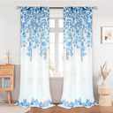 DriftAway Floral Sheer Curtains for Living Room Navy Blue Flower Printed Light Filtering Curtain Drapes for Bedroom 84 Inches Long 2 Panels Set Rod Pocket Window Treatments Modern Elegant Curtain