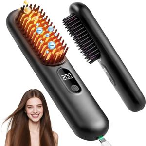 Go Brush Pro 2026, Cordless Hair Straightener Brush, Mini Hair Straightener with 3 Temperature Settings, Portable Hair Straightener Brush with MCH Heating and Ionic & Ceramic Care for Women (Black)